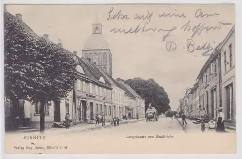06349 Ak Ribnitz Langestrasse und Stadtkirche 1909