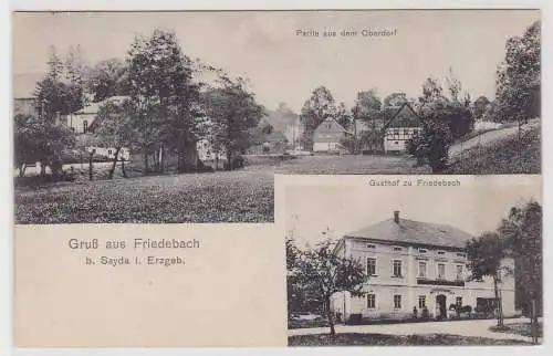 98475 AK Gruß aus Friedebach - Gasthof zu Friedebach, Oberdorf Partie, Bahnpost