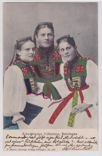 90803 AK Schwäbisches Volksleben, Betzingen - 3 Frauen in Trachten 1906