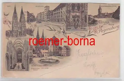 77840 Ak Lithografie Gruss aus Regensburg Kaldsplatz usw. um 1900