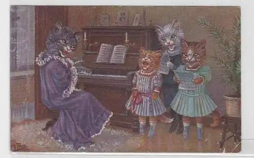 05226 Arthur Thiele Künstler Ak Katzen singen zu Klavierbegleitung um 1910