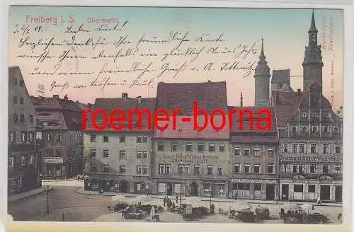 77976 Ak Freiberg i.S. Obermarkt mit Glas-Handlung, Weinhandlung u.a. 1904