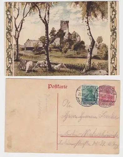 96016 DR Ganzsachen Postkarte 10 Pfennig Germania Ruine mit Schafen 1920
