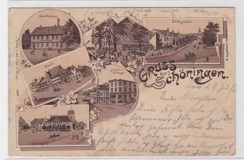 80208 Ak Lithografie Gruss aus Schöningen Kurhaus, Schützenbahn usw. 1901