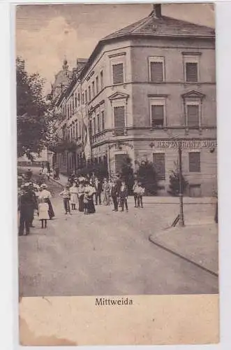 88968 AK Mittweida - Straßenansicht mit Restaurant Kögel & Biergrosshandel 1920