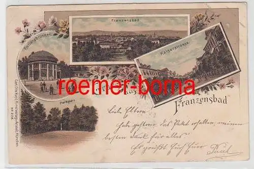 77622 Ak Lithographie Gruß aus Franzensbad Kaiserstraße usw. 1908