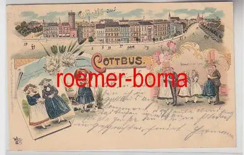 77310 Ak Lithographie Gruß aus Cottbus Trachten usw. 1898