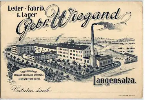 11851 Reklame AK Leder-Fabrik & Lager Gebr. Wiegand Langensalza um 1910