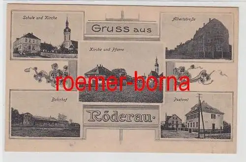 76451 Mehrbild Ak Gruß aus Röderau Bahnhof, Postamt, Schule usw. um 1920