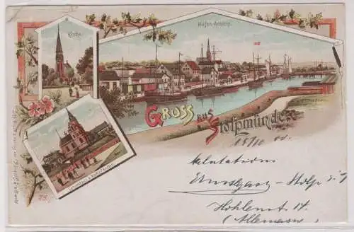 51226 Ak Lithographie Gruß aus Stolpmünde Ustka in Pommern Hafen usw. 1900