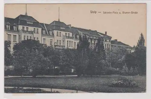 11675 Ak Stolp Słupsk in Pommern Schraderplatz und Blumenstraße 1925