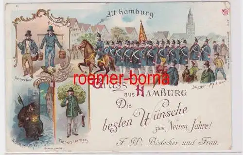 84781 Ak Lithographie Gruss aus Hamburg mit Hamburger Originalen um 1900