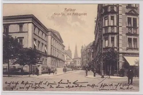 69805 Ak Ratibor Racibórz neue Strasse mit Amtsgericht 1921