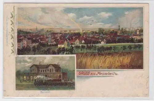 95218 Mehrbild Ak Gruß aus Meuselwitz Totalansicht, Bahnhof 1905
