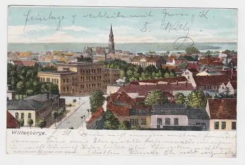 85527 AK Wittenberge - Totalansicht / Stadtansicht mit Kirche - Bahnpost 1904