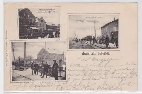 95580 Mehrbild Ak Gruß aus Lobstädt Bahnhof, Getreidegeschäft usw. 1905