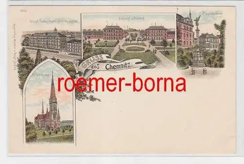 72999 Ak Lithografie Gruss aus Chemnitz Schlacht- u. Viehhof usw. um 1900