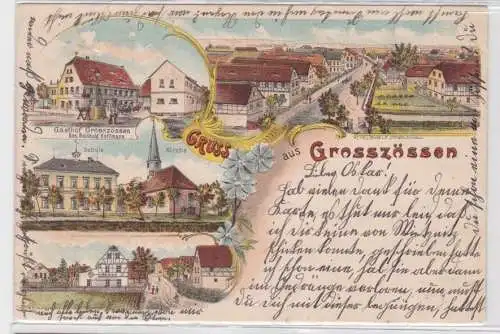 95328 Ak Lithographie Gruß aus Grosszössen Gasthof, Schule, Kirche usw. 1900