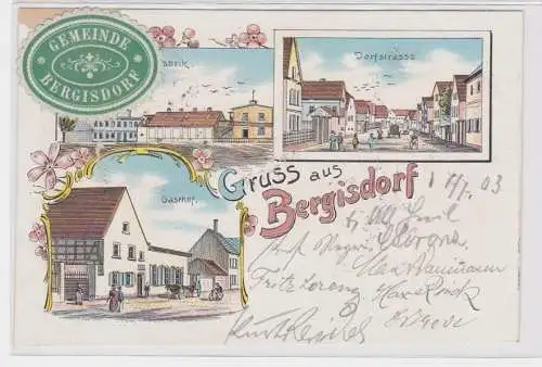 95019 Ak Lithographie Gruß aus Bergisdorf, Fabrik, Gasthof, Dorfstrasse 1903