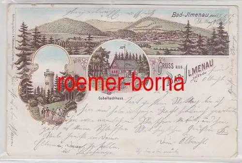 76006 Ak Lithografie Gruss aus Bad-Ilmenau in Thür. Gabelbachhaus 1901