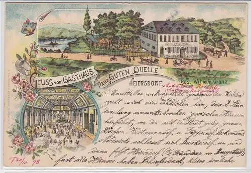 51383 Ak Lithographie Gruß vom Gasthaus zur guten Quelle Heiersdorf 1898