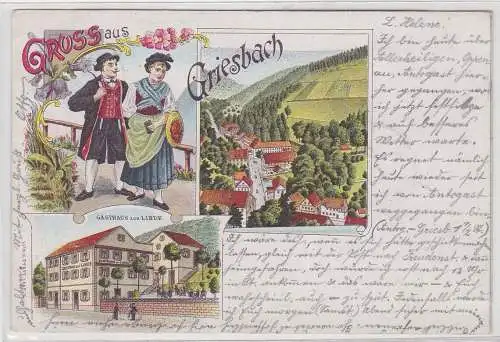 87948 Lithographie Ak Gruss aus Griesbach - Gasthaus zur Linde 1905