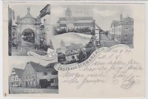 38301 Lithographie Ak Gruss aus Schwarzach - Abteikirche, Gasthaus z. Engel 1897