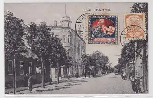 98200 Feldpost Ak Libau Liepāja Lettland Badestraße mit Straßenbahn 1921