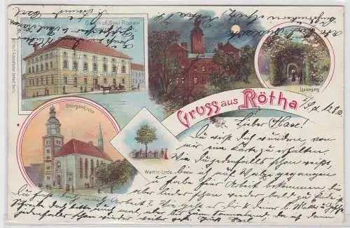 92688 Lithographie Ak Gruss aus Rötha - Georgenkirche, Schloss, Laubengang 1903