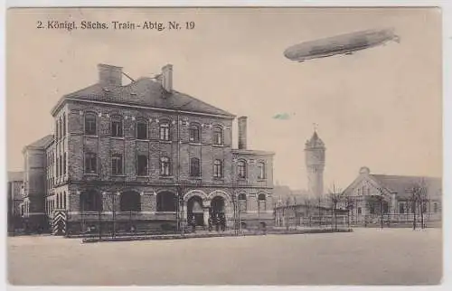 66815 Feldpost Ak Leipzig Zeppelin über 2.Kgl.sächs.Train Abtl.Nr.19, 1914