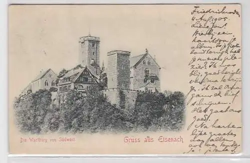 28509 Präge Ak Gruß aus Eisenach die Wartburg von Südwest 1905