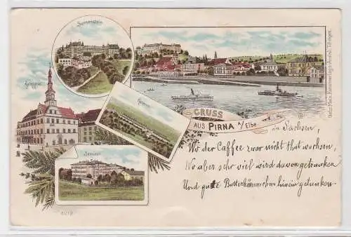 42116 Ak Lithographie Gruss aus Pirna an der Elbe 1899