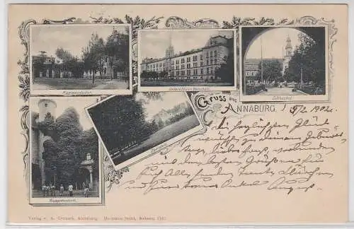 90437 Ak Gruß aus Annaburg, Schlosshof, Spielplatz, Trompeterstand, 1902