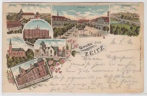 88284 Ak Gruß aus Zeitz, Schloss Moritzburg, Altmarkt, Auerbrücke, 1900