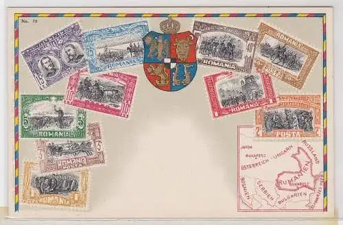 21443 Briefmarken Ak mit Briefmarken von Rumänien um 1910