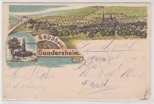 48746 Ak Lithographie Gruß aus Gundersheim Totalansicht und Denkmal 1903