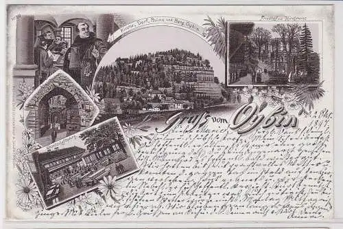 62193 Ak Lithographie Gruß vom Oybin Friedhof und Kirchruine usw. 1897