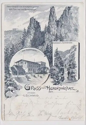 65442 Ak Lithographie Gruß vom Hexentanzplatz Hotel usw. 1901