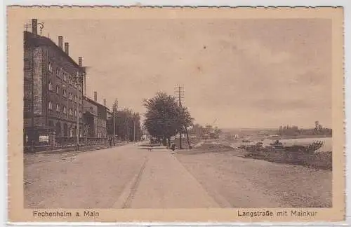 86791 AK Fechenheim am Main - Langstraße mit Mainkur, Straßenpartie um 1920