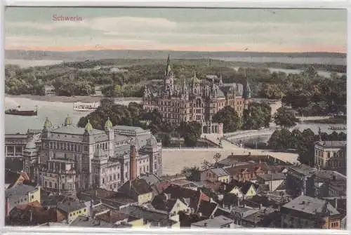 77136 AK Schwerin - Stadtansicht mit Regierungssitz, Bahnpost 1907