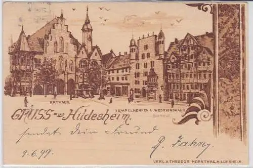 63729 Ak Gruss aus Hildesheim Rathaus Tempelherren u. Wedekindhaus 1899
