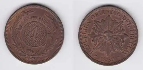 4 Centesimos Münze Bronze Uruguay 1869 (155562)