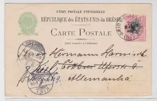 84301 seltene Ganzsachen Postkarte Brasilien 100 Reis nach Kiel 1901