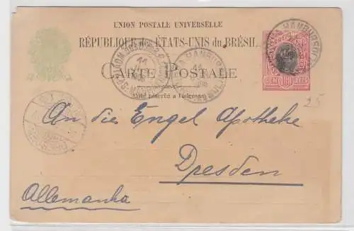 11437 seltene Ganzsachen Postkarte Brasilien 100 Reis nach Dresden 1908