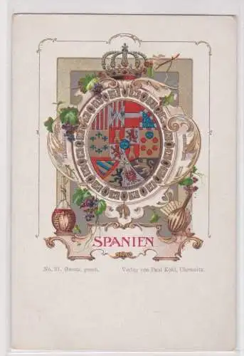 907707 Wappen Ak Lithographie Spanien um 1900