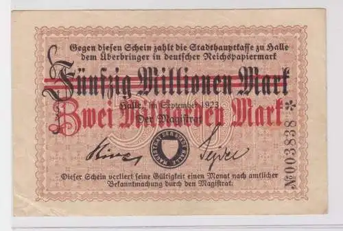 2 Milliarden Mark Banknote Stadt Halle Saale 1923 Überdruckausgabe (137962)