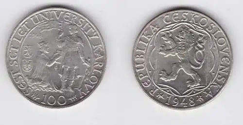 100 Kronen Silber Münze Tschechoslowakei 1948 (133783)