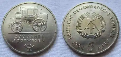 DDR Gedenk Münze 5 Mark 500 Jahre Postwesen 1990 (124576)