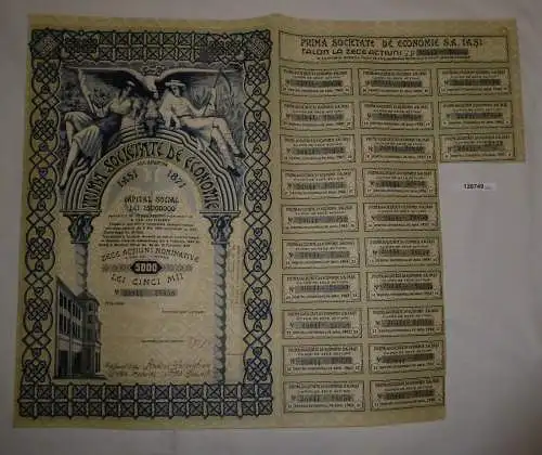 5000 Lei Aktie Prima Societate de Economie Bukarest 15. Februar 1940 (126749)