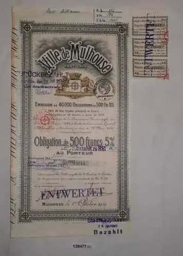 500 Francs Anleihe Ville de Mulhouse Haut-Rhin 1. Oktober 1919 (128477)